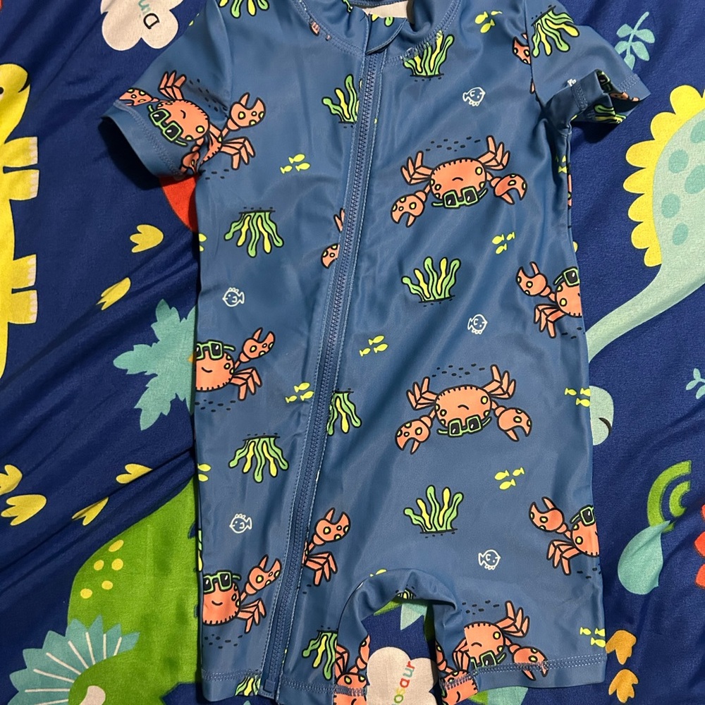 Blue Crab Print Baby Swimsuit